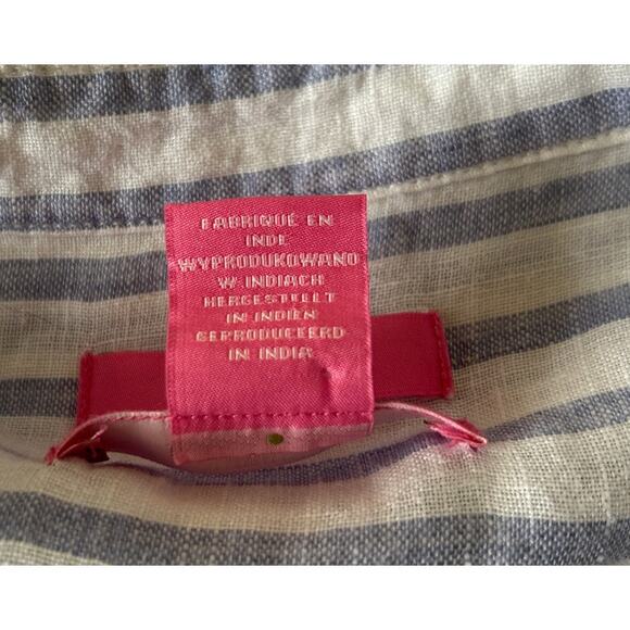 Isaac Mizrahi NY Shirt Women's Button Front Sz. XL Striped Blue/White 100% Linen - Picture 8 of 8